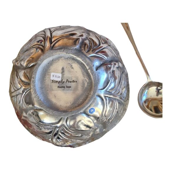 Large Vintage Mexican Pewter Salad Serving Bowl Set NEW in original Box Unused - Picture 11 of 16